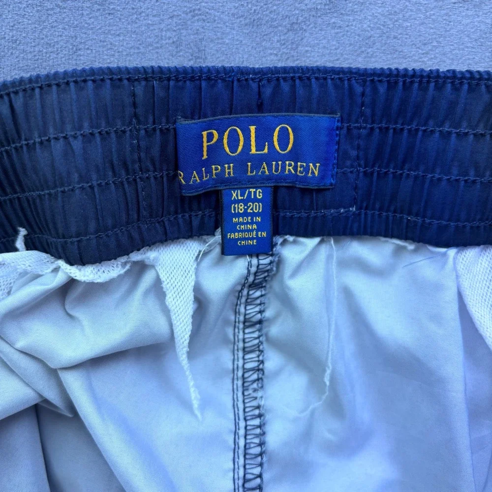 Polo Ralph Lauren Boys Swim Trunks XL 18-20 Navy Blue White Striped Shorts